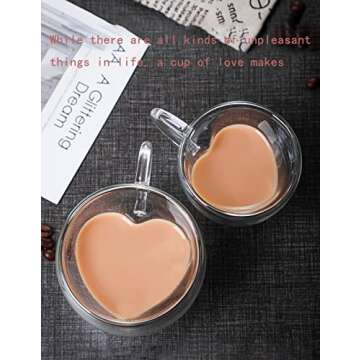 PCduoduo Heart Shaped Cup, Heat Resistant Double Layer Glass Milk Tea Coffee Cup (6.3oz/180ml)