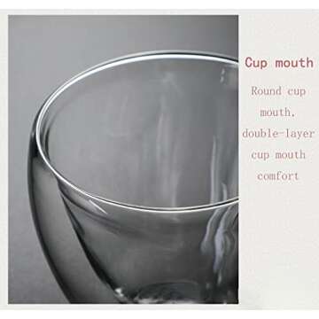 PCduoduo Heart Shaped Cup, Heat Resistant Double Layer Glass Milk Tea Coffee Cup (6.3oz/180ml)