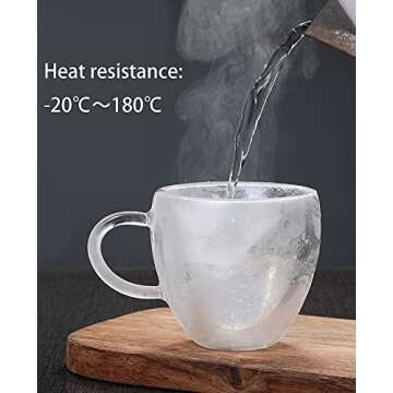 PCduoduo Heart Shaped Cup, Heat Resistant Double Layer Glass Milk Tea Coffee Cup (6.3oz/180ml)