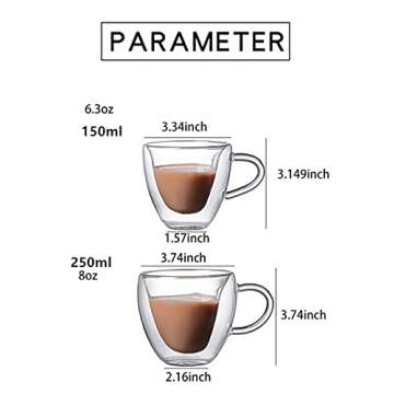 PCduoduo Heart Shaped Cup, Heat Resistant Double Layer Glass Milk Tea Coffee Cup (6.3oz/180ml)
