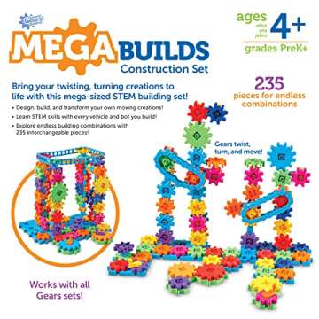 Learning Resources Gears! Gears! Gears! Mega Builds, STEM Building Set, Gears Toys for Kids, 235 Piece, Ages 4+, STEM Toys