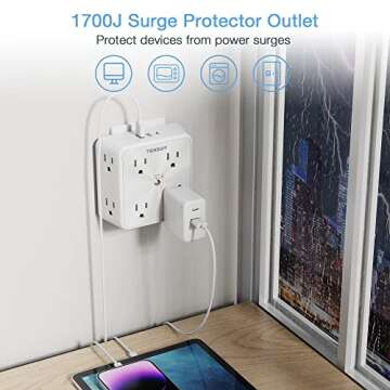 TESSAN Surge Protector 8 Outlet Extender with 3 USB Ports