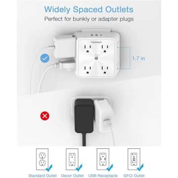 TESSAN Surge Protector 8 Outlet Extender with 3 USB Ports