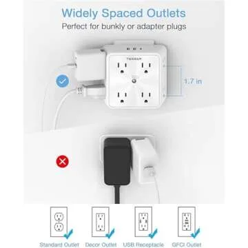 TESSAN Surge Protector 8 Outlet Extender with 3 USB Ports