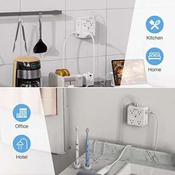 TESSAN Surge Protector 8 Outlet Extender with 3 USB Ports