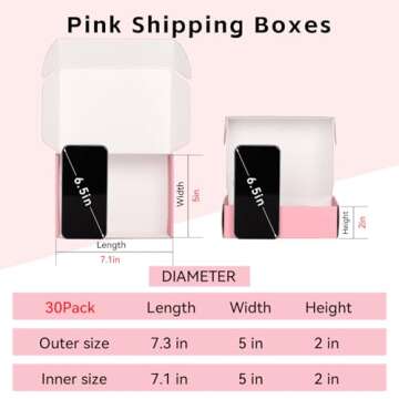 OUGEBOX 30 Pack 7x5x2 Inch Pink Shipping Boxes for Small Business, Small Mailing Boxes for Shipping ...