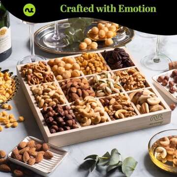 NUT CRAVINGS Gourmet Collection - Valentines Day Mixed Nuts Gift Basket in Reusable Wooden Tray + He...