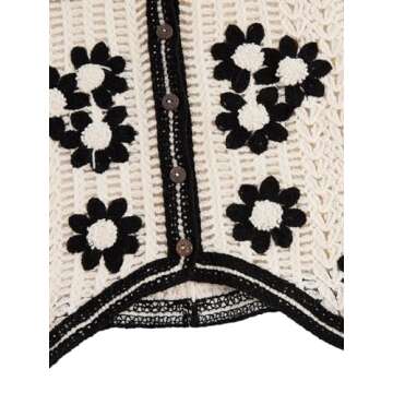 Verdusa Women's Button Front V Neck Sleeveless Floral Pattern Knit Sweater Vest Flower Beige S