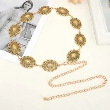WHIPPY Women Concho Chain Belt with Adjustable Design