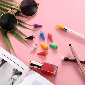 Blulu 16 Pcs Wax Tips for Nail Rhinestones Replacement Diamond Painting Head Tips Rhinestone Picker Tool for Nail Dotting Pen to Pick Up Nail Gem Jewelry, Wax Head Accessories(Assorted Colors)