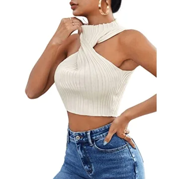 Stylish SweatyRocks Women’s Halter Crop Top in Apricot