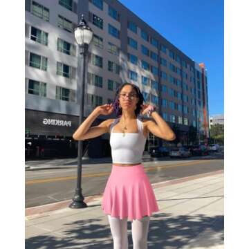 OQQ Women 2 Piece Skirts 2 in 1 Flowy Basic Versatile Stretchy Flared Casual Mini Skirts White Candypink