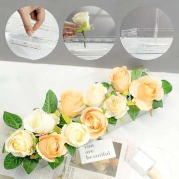 WORHE Flower Vase Clear Acrylic Long Rectangular 15.7 Inches Floral Arrangements Decorative Centerpiece for Wedding Dining Table Decor Container for Home Decor (CH450)