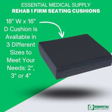 Essential Medical Supply Rehab 1 Foam Cushion - Extra Thick Seat Cushion for Office Chair, Wheelchai...