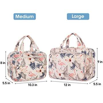 Travel Toiletry Bag for Women Large Hanging Makeup Bag Organizer Toiletries Bag for Full Size Essentials Accessories Cosmetics (Beige Bird (Large))