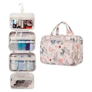 Travel Toiletry Bag for Women Large Hanging Makeup Bag Organizer Toiletries Bag for Full Size Essentials Accessories Cosmetics (Beige Bird (Large))