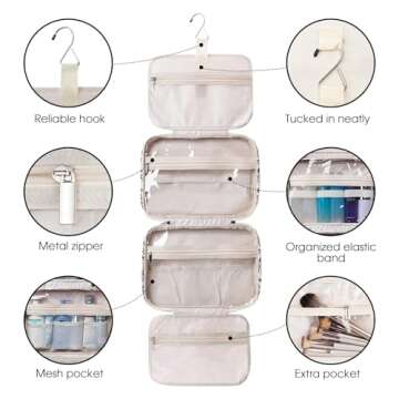 Travel Toiletry Bag for Women Large Hanging Makeup Bag Organizer Toiletries Bag for Full Size Essentials Accessories Cosmetics (Beige Bird (Large))