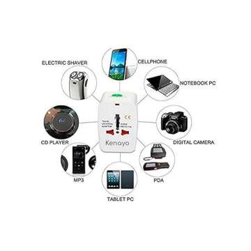 Kenayo Worldwide Universal Power Adapter, All-in-One International Travel Plug Converter for USA, EU, UK, France, Italy, Australia, India - Portable Wall Charger Plug