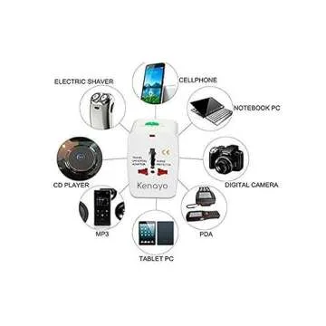 Kenayo Worldwide Universal Power Adapter, All-in-One International Travel Plug Converter for USA, EU, UK, France, Italy, Australia, India - Portable Wall Charger Plug