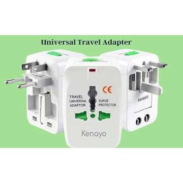 Kenayo Worldwide Universal Power Adapter, All-in-One International Travel Plug Converter for USA, EU, UK, France, Italy, Australia, India - Portable Wall Charger Plug