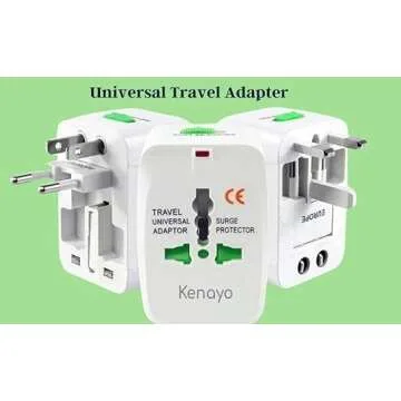 Kenayo Worldwide Universal Power Adapter, All-in-One International Travel Plug Converter for USA, EU, UK, France, Italy, Australia, India - Portable Wall Charger Plug