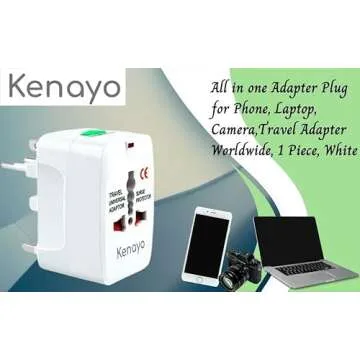 Kenayo Worldwide Universal Power Adapter, All-in-One International Travel Plug Converter for USA, EU, UK, France, Italy, Australia, India - Portable Wall Charger Plug