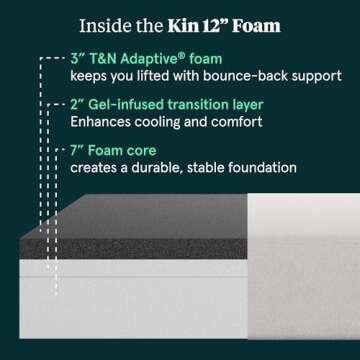 Tuft & Needle Kin Medium Plush 12" Queen Adaptive Foam Mattress in a Box, Cooling Gel, Pressure Relief, Durable Support, 100 Night Trial, Fiberglass Free, CertiPUR-US, 10-Year Limited Warranty