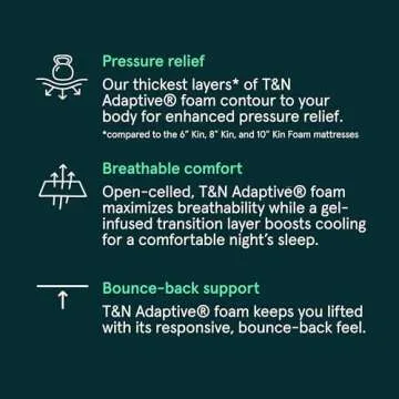 Tuft & Needle Kin Medium Plush 12" Queen Adaptive Foam Mattress in a Box, Cooling Gel, Pressure Relief, Durable Support, 100 Night Trial, Fiberglass Free, CertiPUR-US, 10-Year Limited Warranty