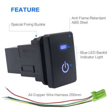 iztor 12v Push Button Switch Blue LED Multi-Purpose Switches Waterproof Toggle Switch with 4 Wires C...