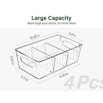 Kootek Refrigerator Organizer Bins with Removable Dividers, Freezer Organizer Bins Clear Pantry Orga...