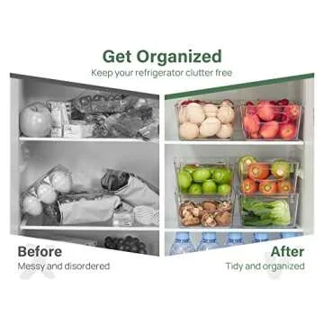 Kootek Refrigerator Organizer Bins with Removable Dividers, Freezer Organizer Bins Clear Pantry Organization and Storage Bins, Plastic Stackable Food Storage Bins for Fridge, Kitchen, Cabinet (4 Pack)