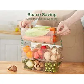 Kootek Refrigerator Organizer Bins with Removable Dividers, Freezer Organizer Bins Clear Pantry Organization and Storage Bins, Plastic Stackable Food Storage Bins for Fridge, Kitchen, Cabinet (4 Pack)