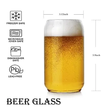 BaveL 20 oz Can Shaped Beer Glasses Set Elegant Durable