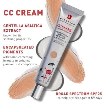 Erborian Color Correcting CC Cream with Centella Asiatica, Tan (Dore) - Light Multi-Purpose Facial Concealer with Illuminating Finish Soothes & Hydrates - SPF Korean Skincare Skin Perfector - 1.5 Oz