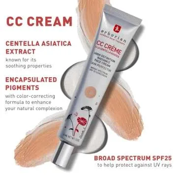 Erborian Color Correcting CC Cream with Centella Asiatica, Tan (Dore) - Light Multi-Purpose Facial Concealer with Illuminating Finish Soothes & Hydrates - SPF Korean Skincare Skin Perfector - 1.5 Oz