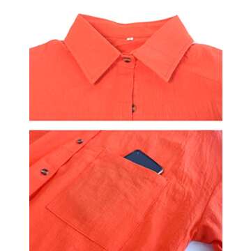 Gozoloma Women's Casual Blouse Long Sleeve Shirt Cotton Linen Button Up Loose Top (0029-Orange-L)