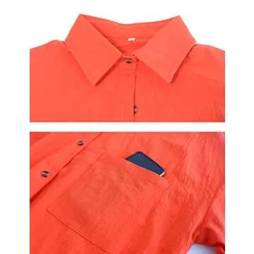 Gozoloma Women's Casual Blouse Long Sleeve Shirt Cotton Linen Button Up Loose Top (0029-Orange-L)