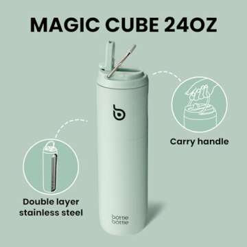 BOTTLE BOTTLE Insulated Water Bottle 24oz with Straw Lid and Handle for Sports Travel Gym Stainless Steel Water Bottles Double-Wall Vacuum Metal Thermos Leak Proof BPA-Free (Light Green)