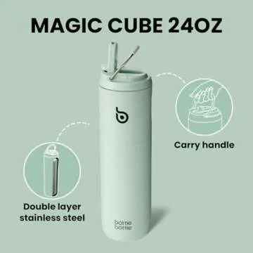 BOTTLE BOTTLE Insulated Water Bottle 24oz with Straw Lid and Handle for Sports Travel Gym Stainless Steel Water Bottles Double-Wall Vacuum Metal Thermos Leak Proof BPA-Free (Light Green)