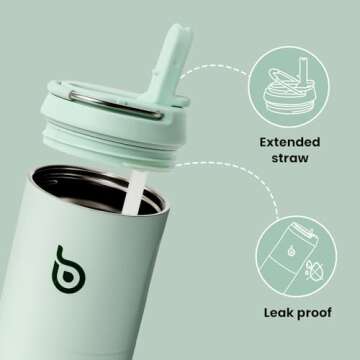 BOTTLE BOTTLE Insulated Water Bottle 24oz with Straw Lid and Handle for Sports Travel Gym Stainless Steel Water Bottles Double-Wall Vacuum Metal Thermos Leak Proof BPA-Free (Light Green)