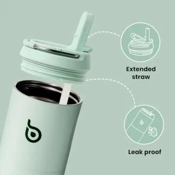 BOTTLE BOTTLE Insulated Water Bottle 24oz with Straw Lid and Handle for Sports Travel Gym Stainless Steel Water Bottles Double-Wall Vacuum Metal Thermos Leak Proof BPA-Free (Light Green)