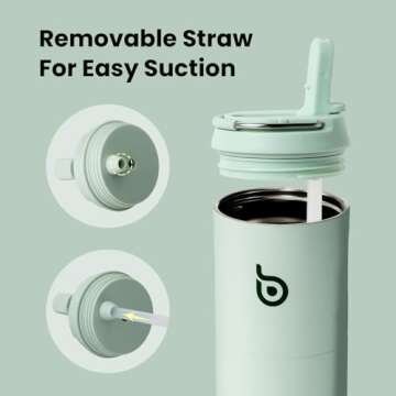 BOTTLE BOTTLE Insulated Water Bottle 24oz with Straw Lid and Handle for Sports Travel Gym Stainless Steel Water Bottles Double-Wall Vacuum Metal Thermos Leak Proof BPA-Free (Light Green)