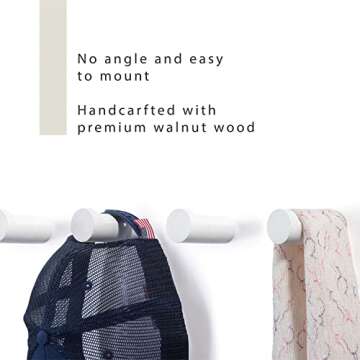 FANATU Wooden Coat Hook Wall Mounted (4 Packs) Hat Hooks, Single Coat Hat Rack Wall Mount, Wood Coat Hanger for Hanging Hat, Towel, Bag, Rope (White, 3" Set 4)