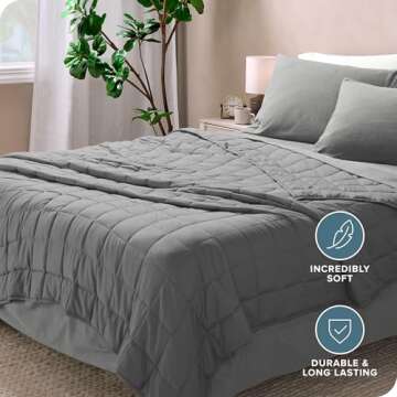 Bare Home Weighted Blanket All-Natural 100% Cotton with Nontoxic Glass Beads 60"x80" 17lbs, Light Grey