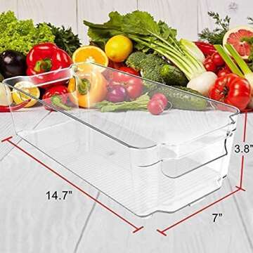 Greenco Fridge Bins, Set of 8 | Stackable Clear Refrigerator Organizer Bins w/ Durable Handles | Pantry Storage Bins | Kitchen and Refrigerator Organization | Organizing Bins, BPA Free, Shatter Proof