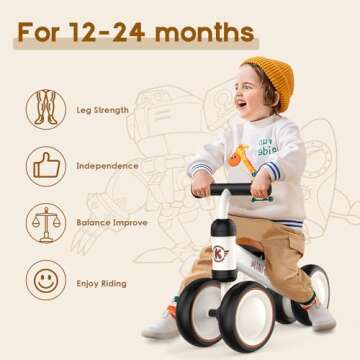 YOFIDI Baby Balance Bike for 1 Year Old Boys Girls Toddler Toys with 4 Wheels for Ages 12-24 Months ...