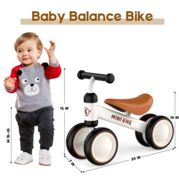 YOFIDI Baby Balance Bike for 1 Year Old Boys Girls Toddler Toys with 4 Wheels for Ages 12-24 Months - Toddler Balance Bike First Birthday Gifts | Ride On Toys for Boys & Girls (Cream)