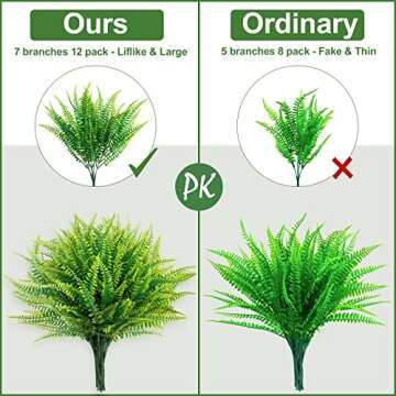 Ouddy Decor 12 Bundles Artificial Boston Ferns Artificial Plants Outdoor Greenery Stems Faux Shrubs UV Resistant for Garden Front Porch Table Window Box Home Decorations