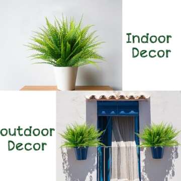 Ouddy Decor 12 Bundles Artificial Boston Ferns Artificial Plants Outdoor Greenery Stems Faux Shrubs UV Resistant for Garden Front Porch Table Window Box Home Decorations