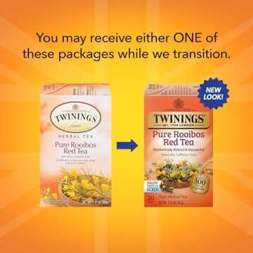 Twinings Pure Rooibos Red Herbal Tea Individually Wrapped Bags, 20 Count (Pack of 6), Sweet with Upl...